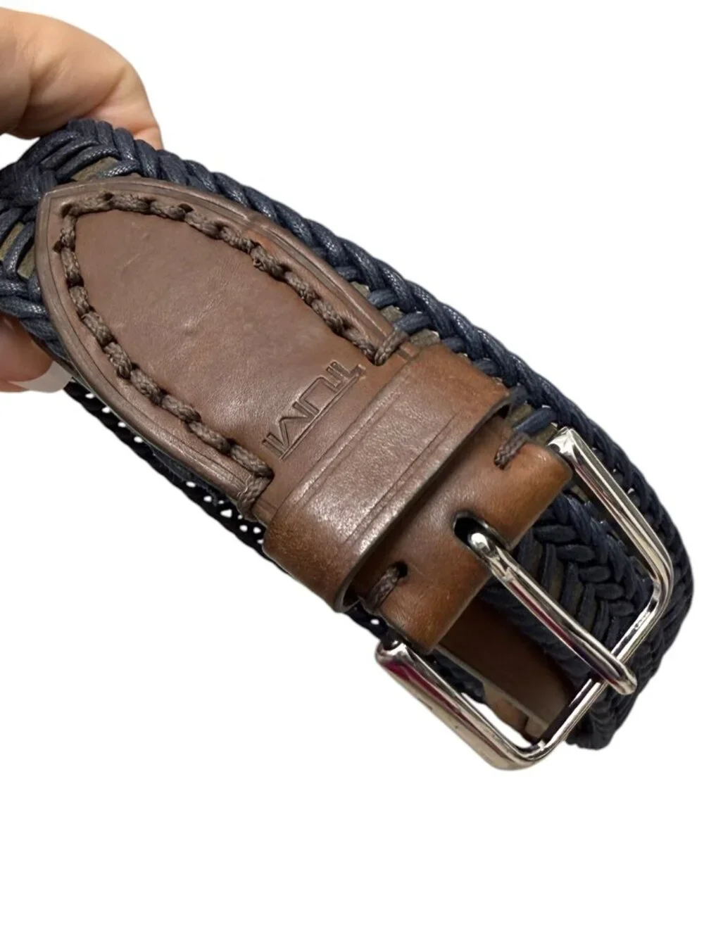 TUMI Leather Cord Woven Braided Men's Belt Size 38/95 Discontinued Style 15316